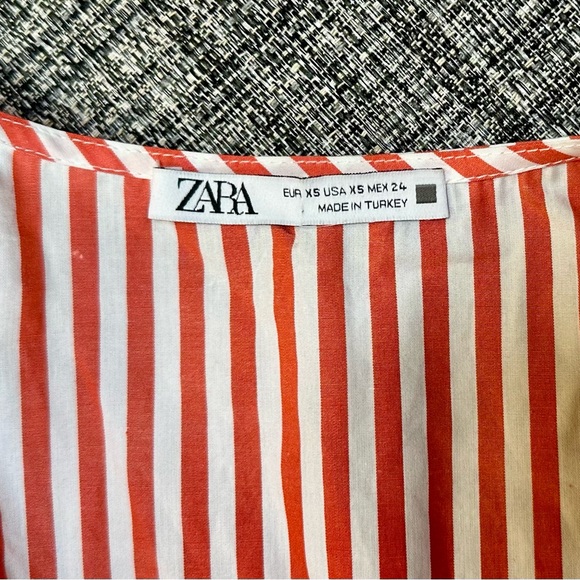 Zara Red/White Striped Poplin Top- Cropped with cross ties, Women’s XS - Picture 5 of 5